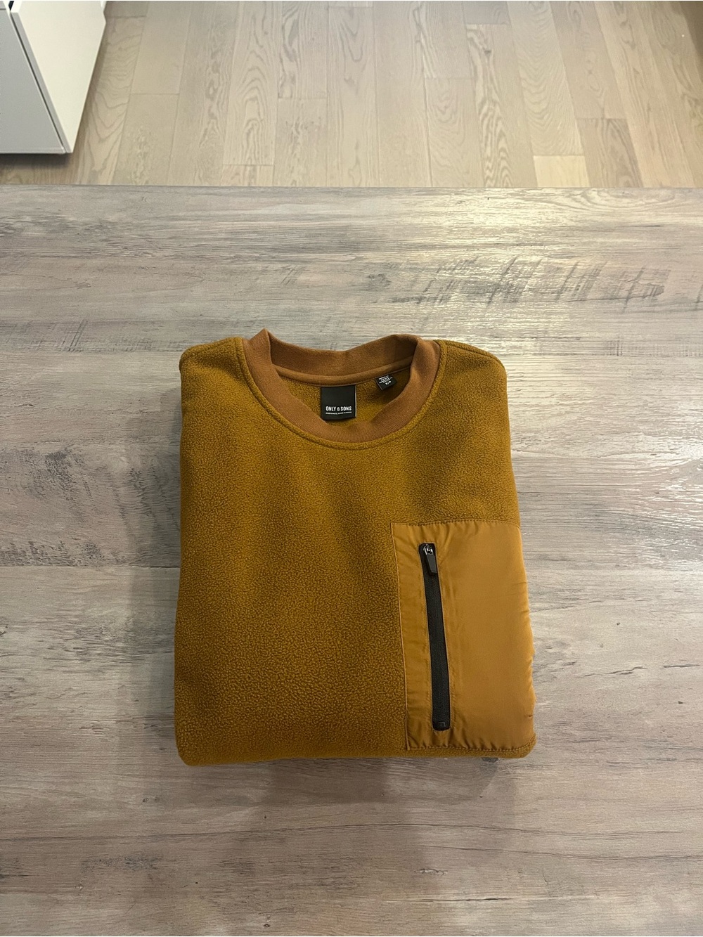 Jack & Jones Crewneck Fleece Sweater in Mustard Brown